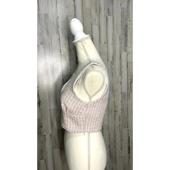 NWOT Zara Women's Medium Pink/White Tweed Textured Corset Top Cropped Sleeveless - Picture 5 of 6